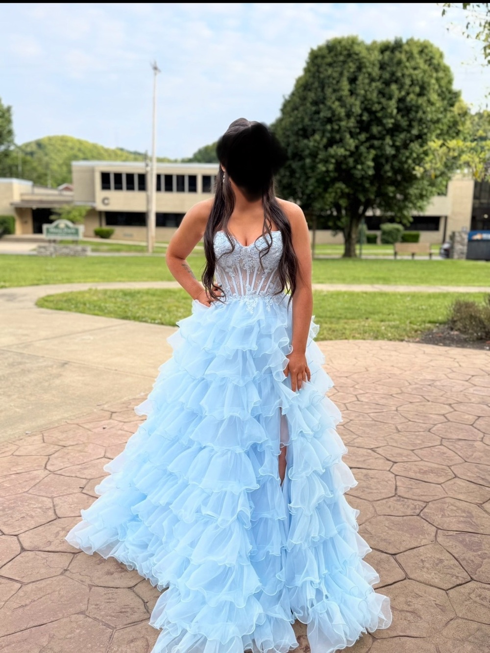 Light Blue Ruffled Tulle Prom Dress by NOX